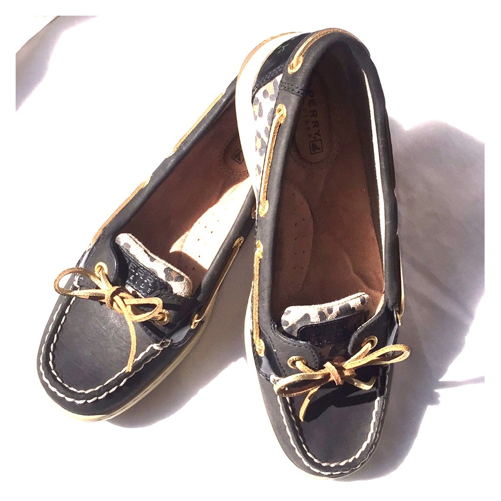 Speery Top-Siders! Black/Leopard print! Like new!